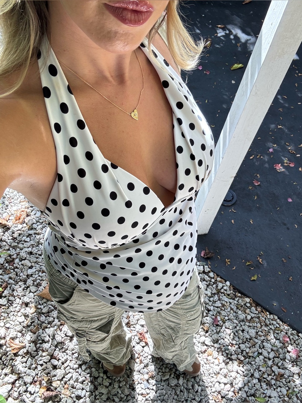 Collections by Catalina black-and-white polkadot tankini halter top
